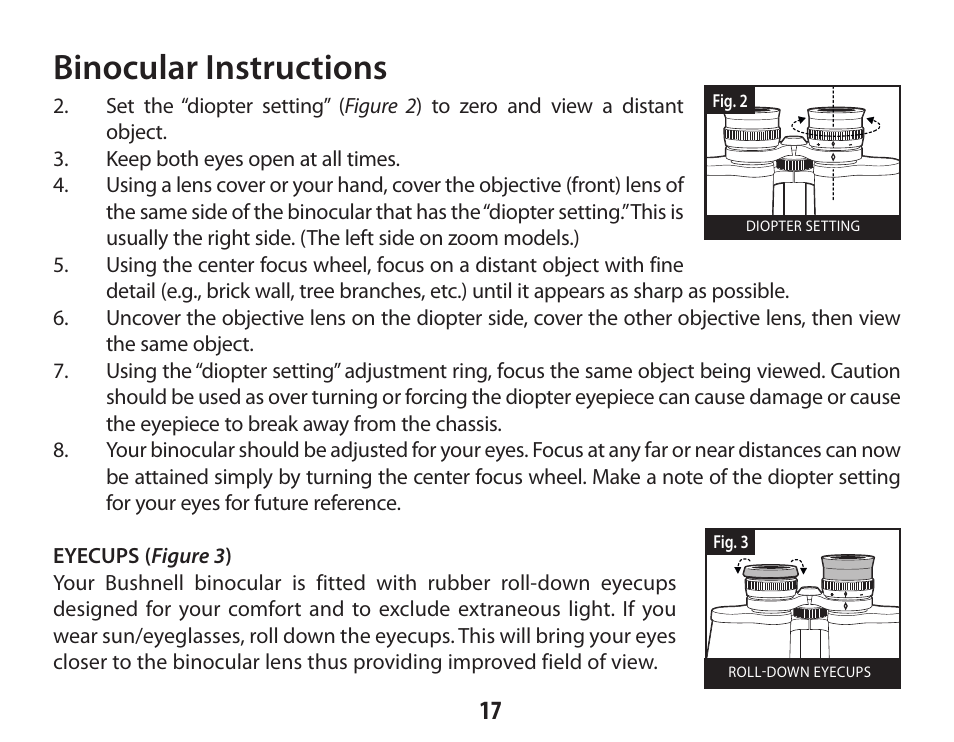 Binocular instructions | Bushnell IMAGE VIEW 118322 User Manual | Page 17 / 20