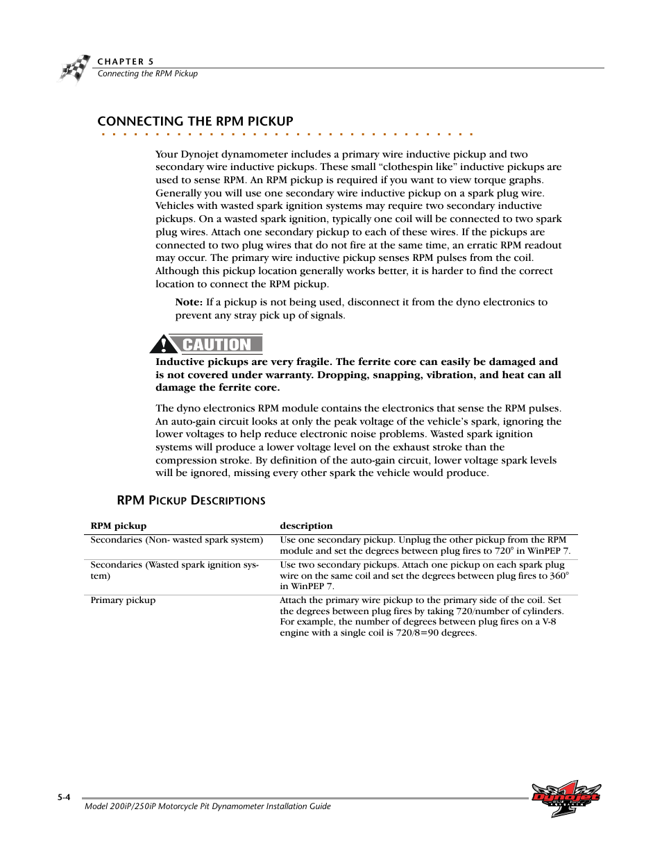 Connecting the rpm pickup, Rpm pickup descriptions, Rpm pickup descriptions -4 | Dynojet 250iP: Pit Installation Guide User Manual | Page 110 / 148