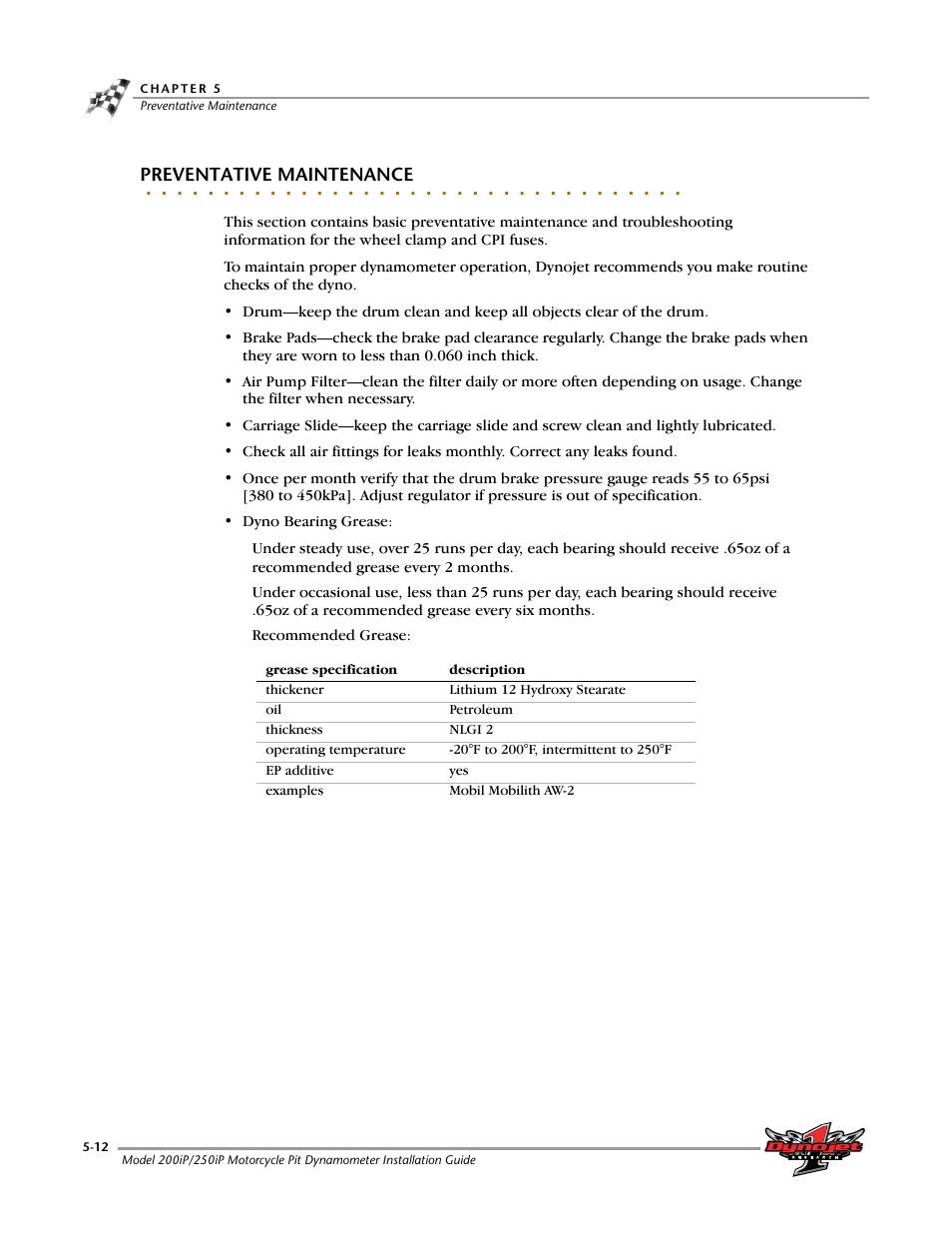 Preventative maintenance | Dynojet 250iP: Pit Installation Guide User Manual | Page 118 / 148