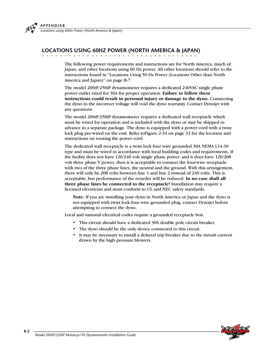 Locations using 60hz power (north america & japan) | Dynojet 250iP: Pit Installation Guide User Manual | Page 124 / 148