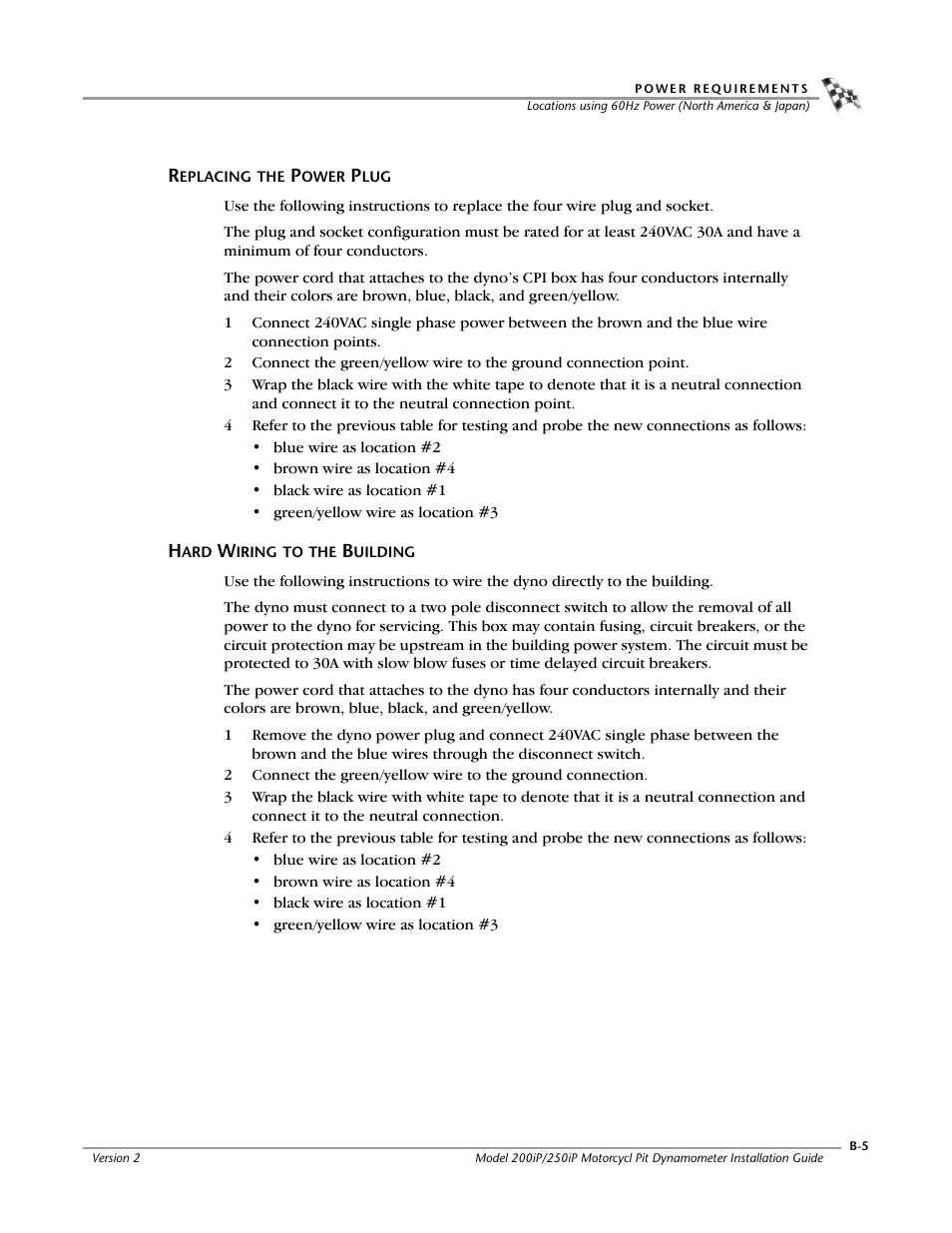 Replacing the power plug, Hard wiring to the building | Dynojet 250iP: Pit Installation Guide User Manual | Page 127 / 148