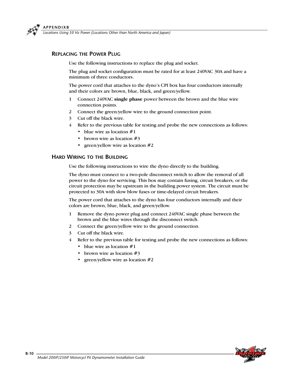Replacing the power plug, Hard wiring to the building | Dynojet 250iP: Pit Installation Guide User Manual | Page 132 / 148