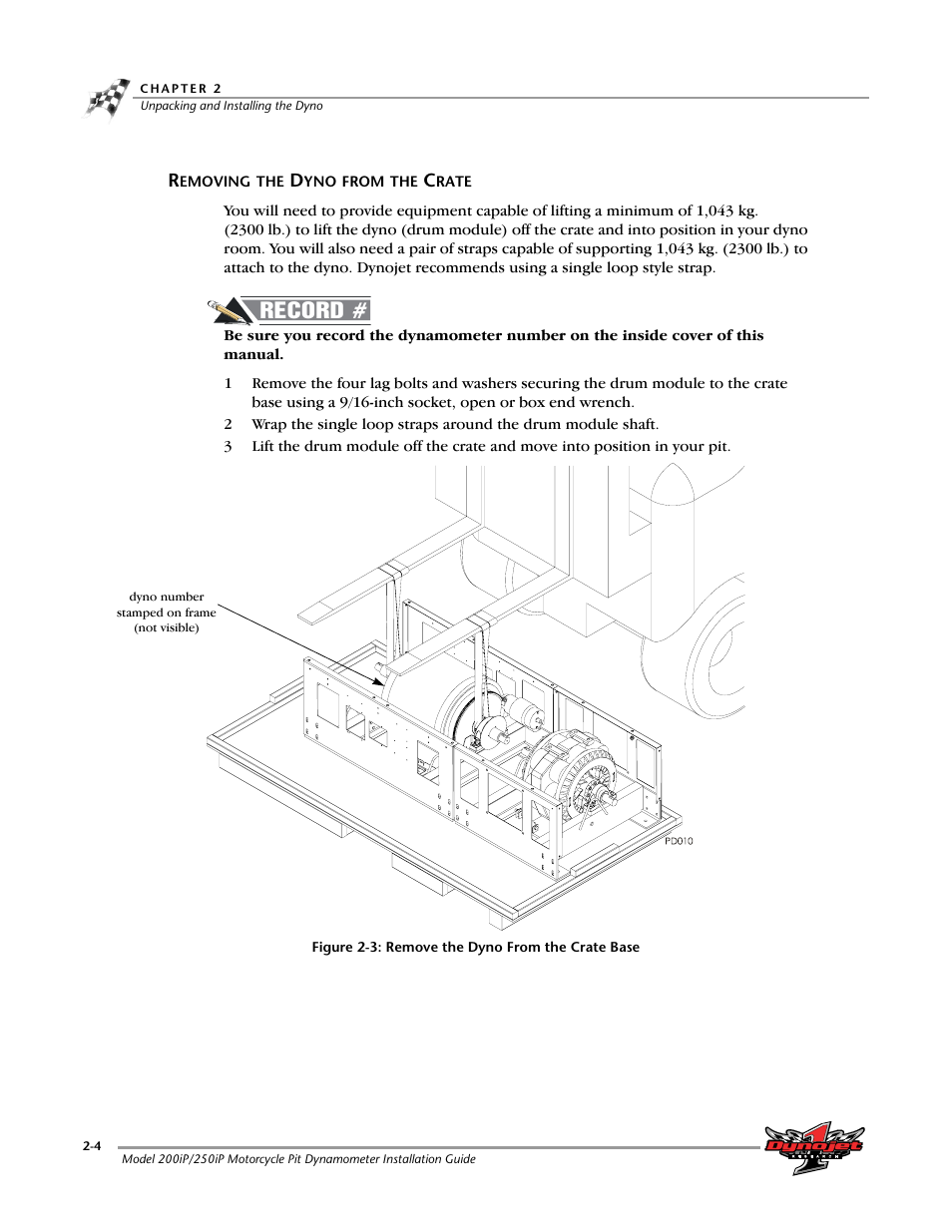 Removing the dyno from the crate, Removing the dyno from the crate -4 | Dynojet 250iP: Pit Installation Guide User Manual | Page 24 / 148
