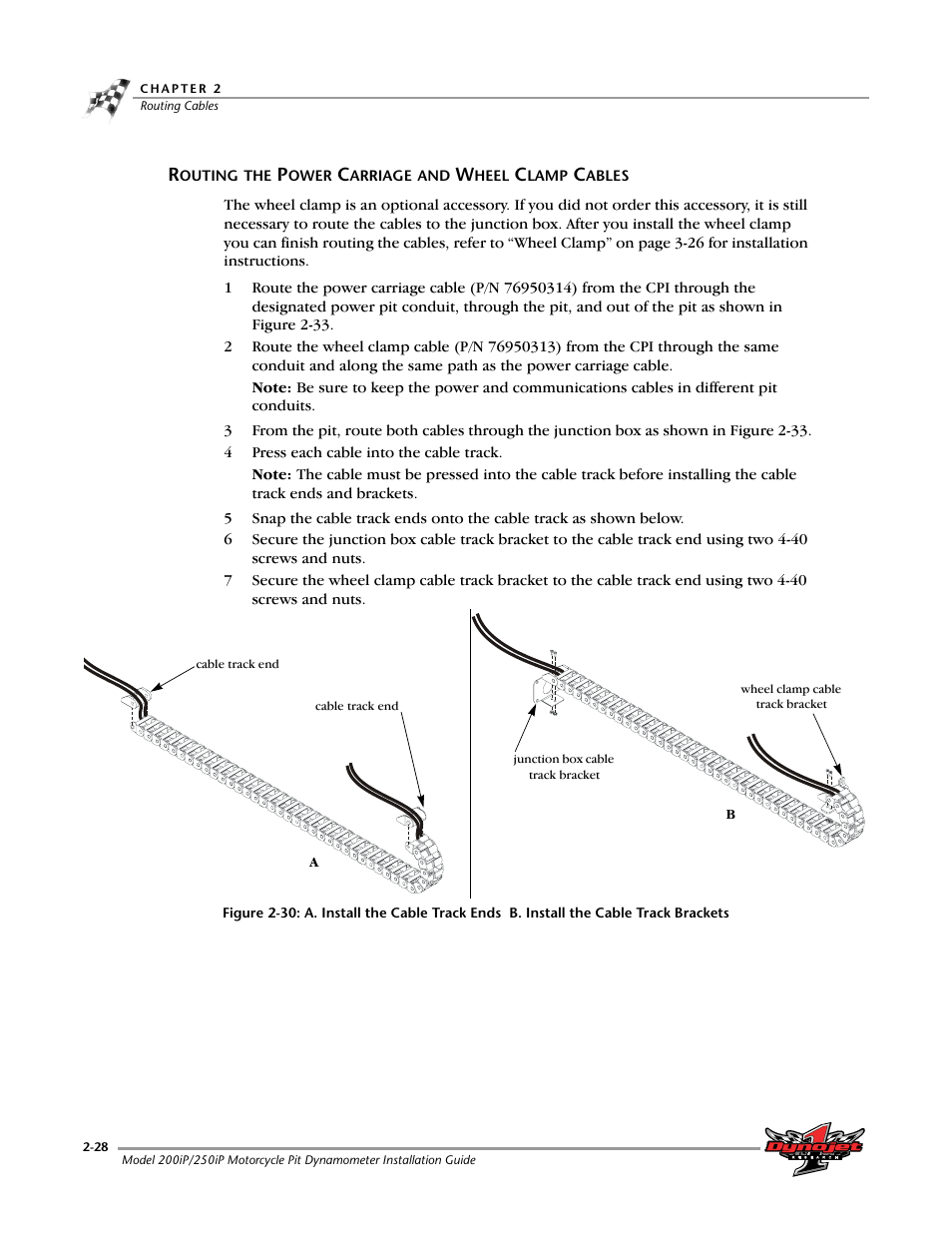Routing the power carriage and wheel clamp cables | Dynojet 250iP: Pit Installation Guide User Manual | Page 48 / 148