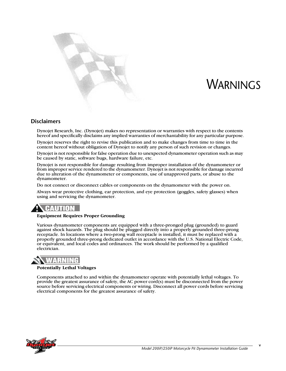 Warnings, Arnings | Dynojet 250iP: Pit Installation Guide User Manual | Page 7 / 148