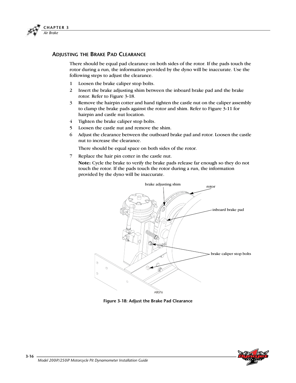 Adjusting the brake pad clearance, Adjusting the brake pad clearance -16 | Dynojet 250iP: Pit Installation Guide User Manual | Page 82 / 148