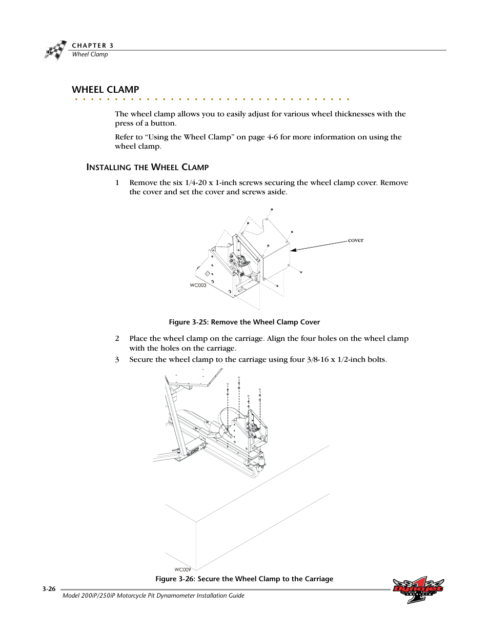 Wheel clamp, Installing the wheel clamp, Installing the wheel clamp -26 | Dynojet 250iP: Pit Installation Guide User Manual | Page 92 / 148