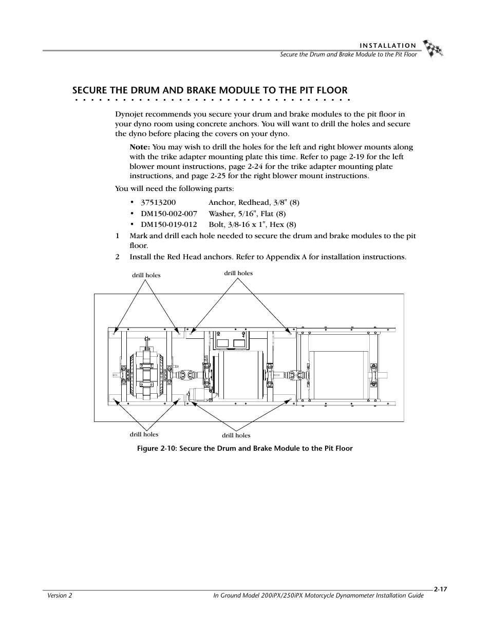 Secure the drum and brake module to the pit floor | Dynojet 250iPX: Installation Guide User Manual | Page 39 / 163