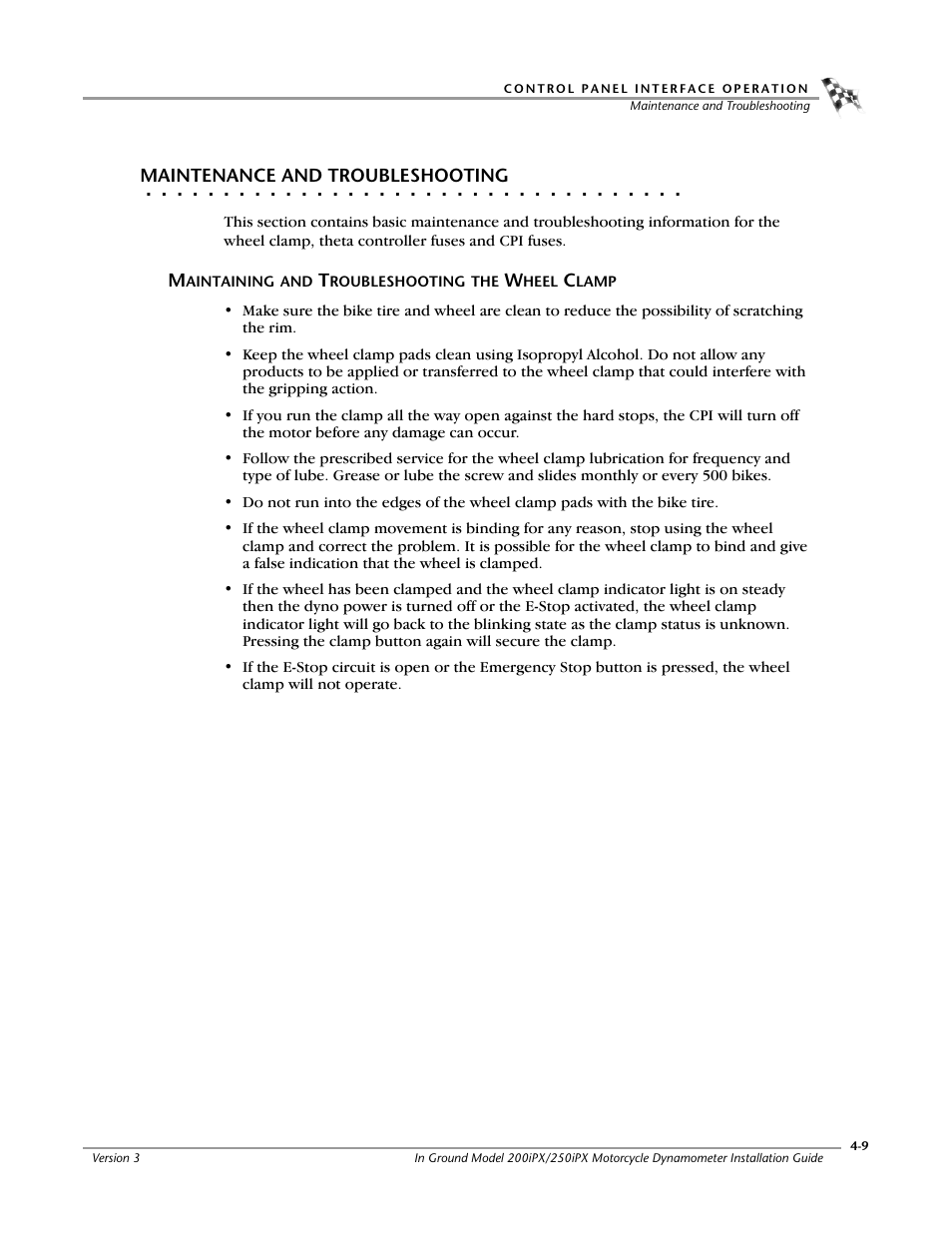 Maintenance and troubleshooting, Maintaining and troubleshooting the wheel clamp | Dynojet 250ix: Pit Installation Guide User Manual | Page 111 / 163