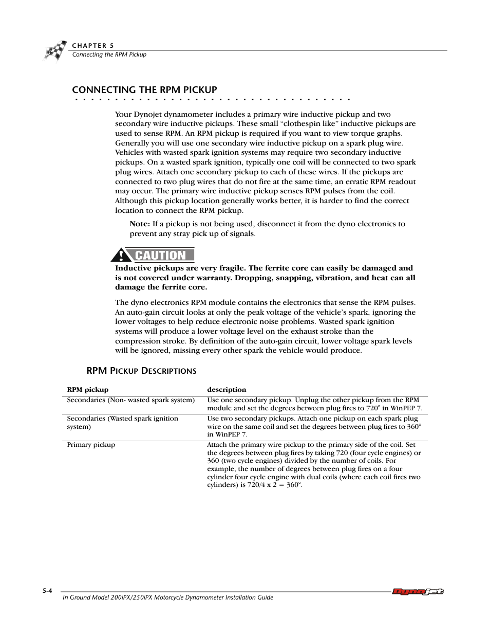 Connecting the rpm pickup, Rpm pickup descriptions | Dynojet 250ix: Pit Installation Guide User Manual | Page 118 / 163