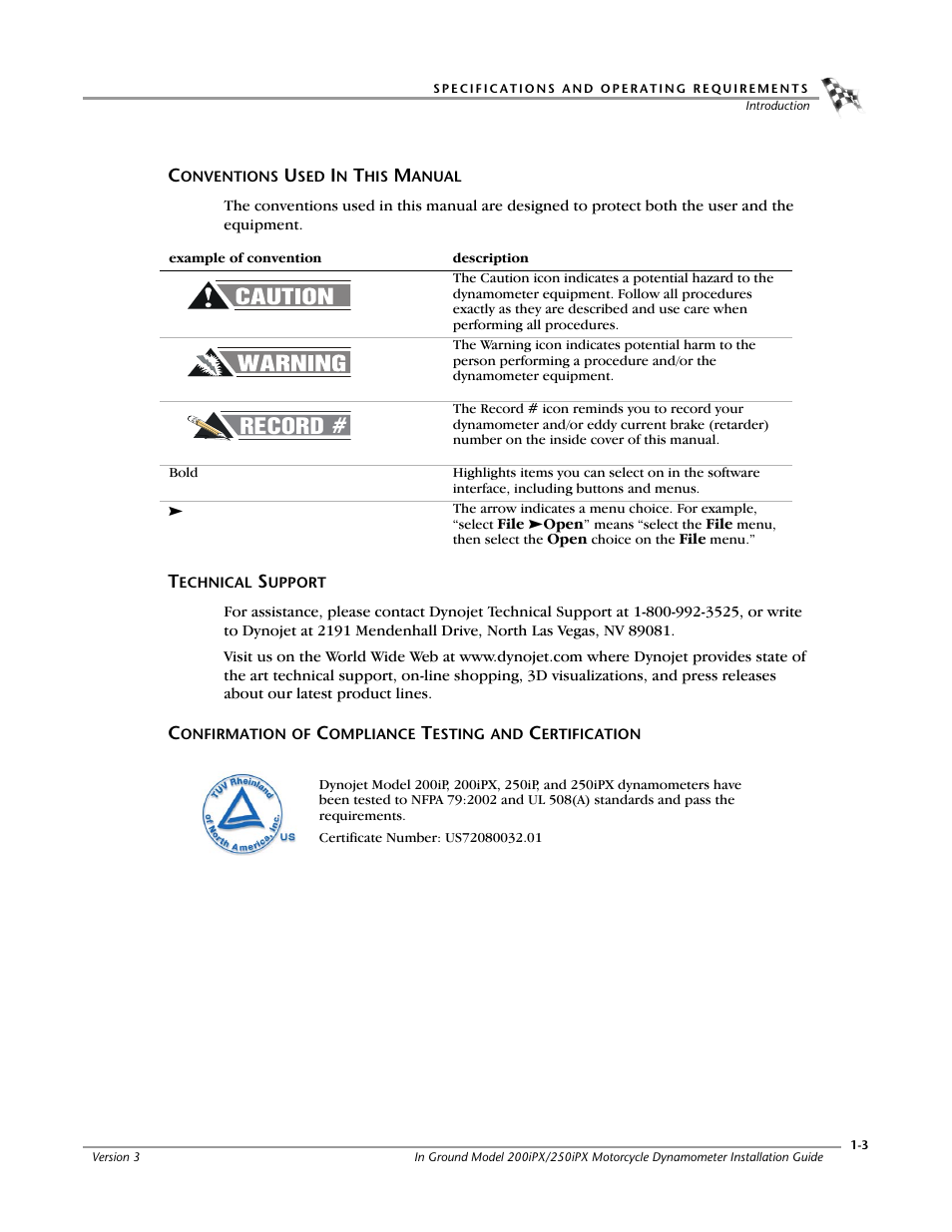 Conventions used in this manual, Technical support, Record | Dynojet 250ix: Pit Installation Guide User Manual | Page 13 / 163
