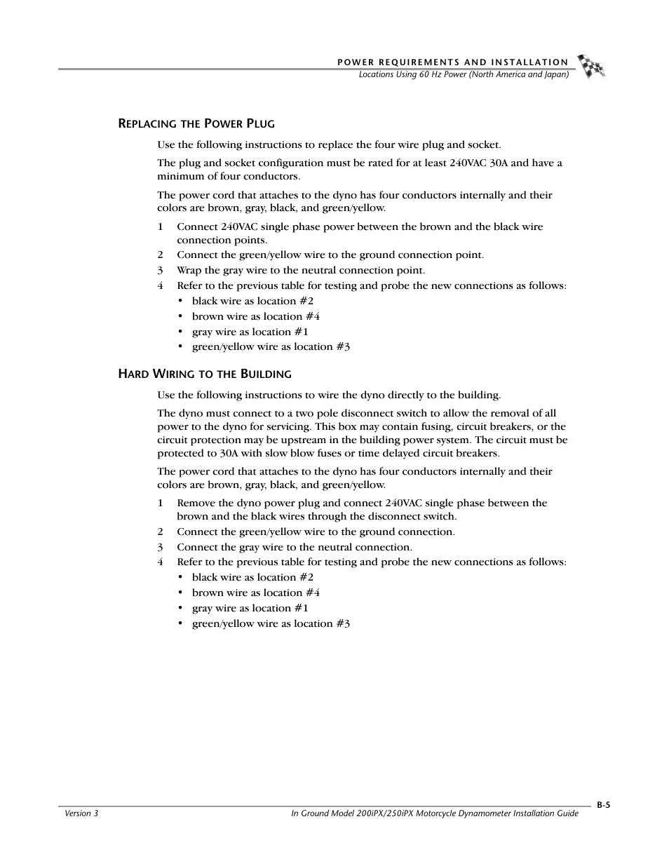 Replacing the power plug, Hard wiring to the building | Dynojet 250ix: Pit Installation Guide User Manual | Page 133 / 163