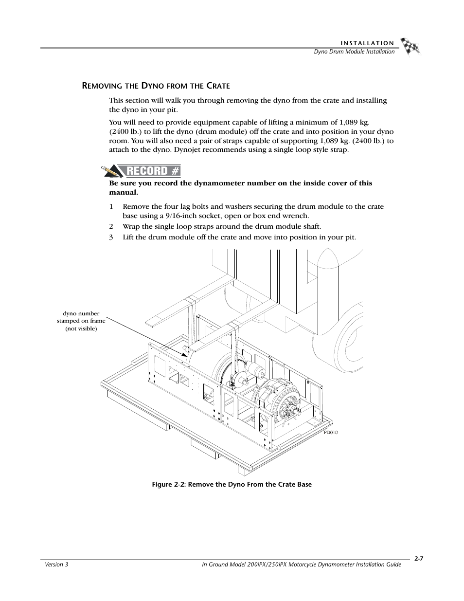 Removing the dyno from the crate | Dynojet 250ix: Pit Installation Guide User Manual | Page 29 / 163