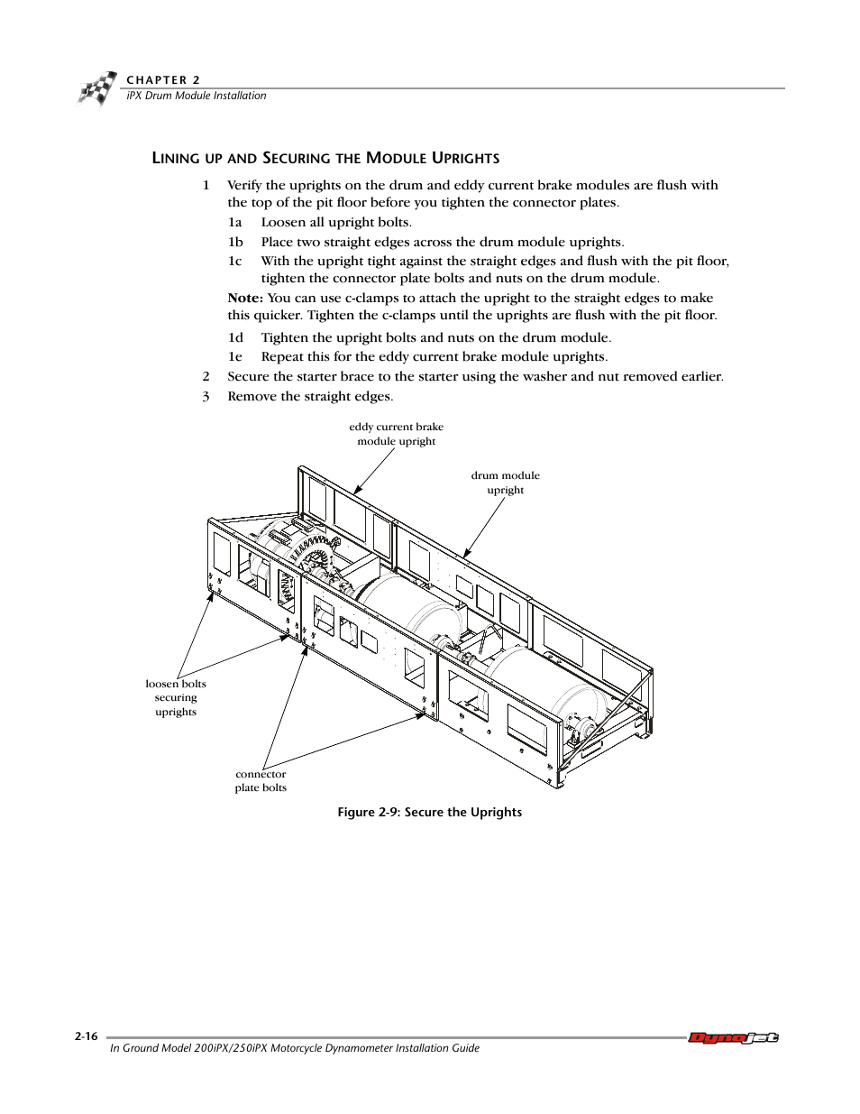 Lining up and securing the module uprights | Dynojet 250ix: Pit Installation Guide User Manual | Page 38 / 163