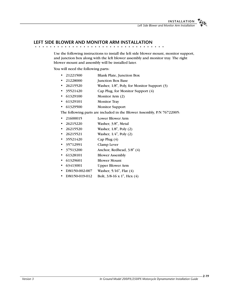 Left side blower and monitor arm installation | Dynojet 250ix: Pit Installation Guide User Manual | Page 41 / 163