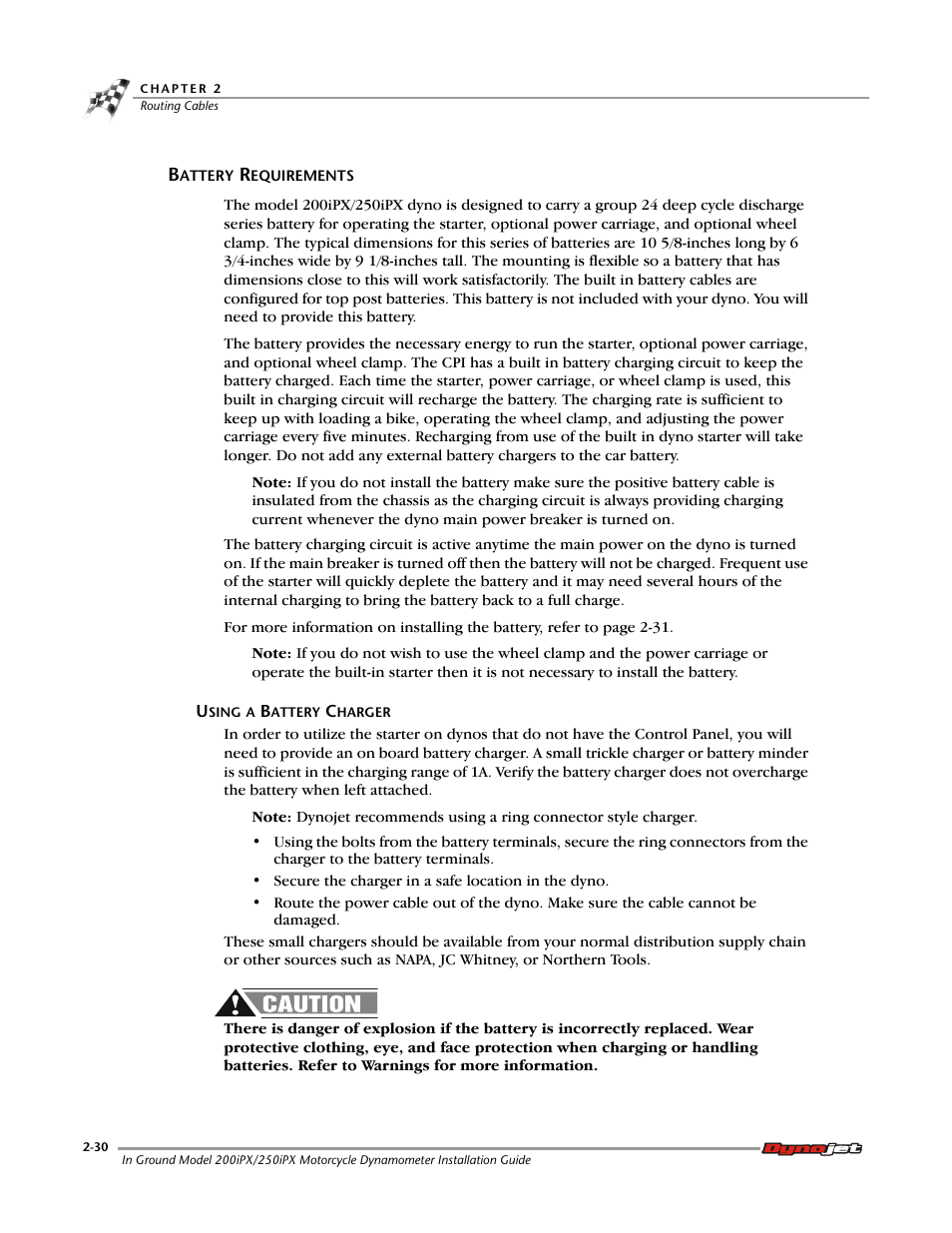 Battery requirements | Dynojet 250ix: Pit Installation Guide User Manual | Page 52 / 163