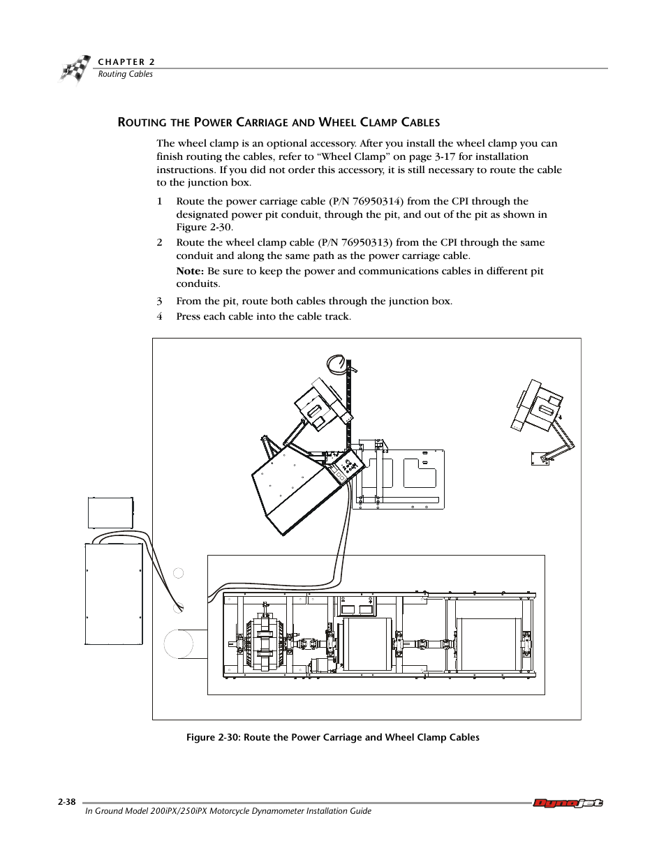 Routing the power carriage and wheel clamp cables | Dynojet 250ix: Pit Installation Guide User Manual | Page 60 / 163