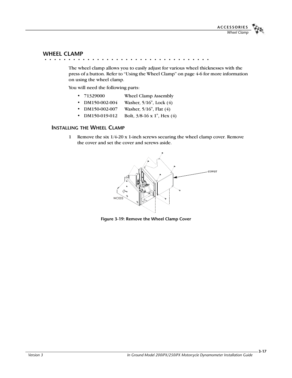 Wheel clamp, Installing the wheel clamp | Dynojet 250ix: Pit Installation Guide User Manual | Page 99 / 163