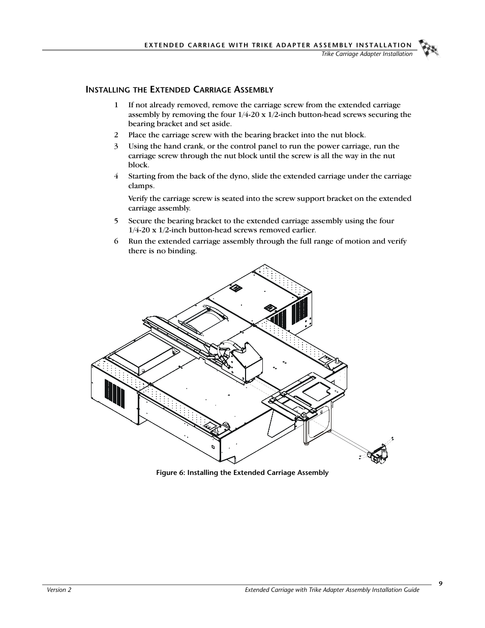Installing the extended carriage assembly | Dynojet 250ix: Extended Carriage and Trike Adapter Assembly User Manual | Page 13 / 15