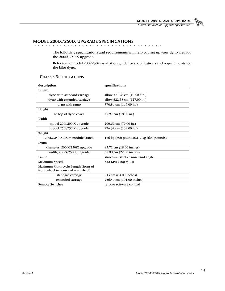 Model 200ix/250ix upgrade specifications, Chassis specifications | Dynojet 250iX: Upgrade Installation Guide User Manual | Page 11 / 56