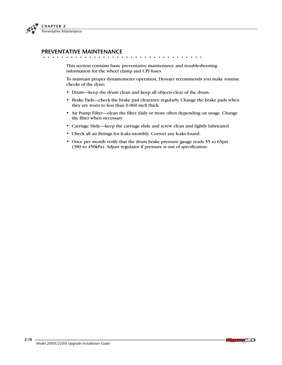 Preventative maintenance | Dynojet 250iX: Upgrade Installation Guide User Manual | Page 46 / 56