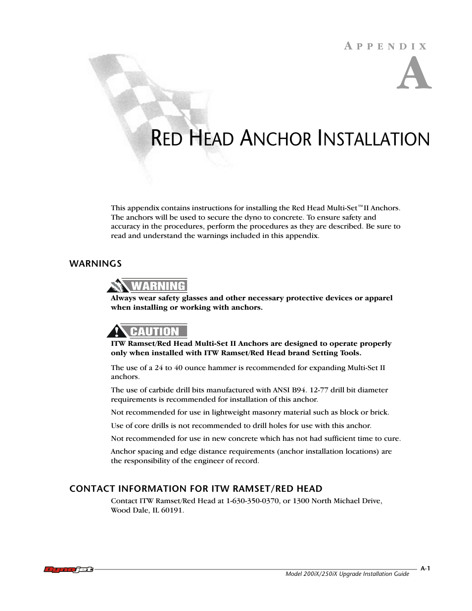 A - red head anchor installation, Nchor, Nstallation | Dynojet 250iX: Upgrade Installation Guide User Manual | Page 47 / 56