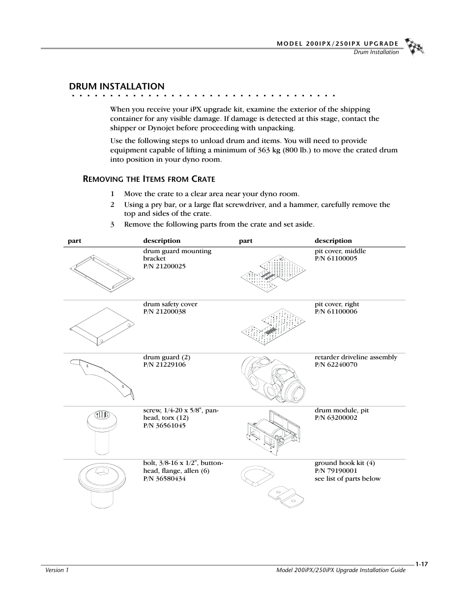 Drum installation, Removing the items from crate | Dynojet 250iPX: Installation Guide User Manual | Page 25 / 52