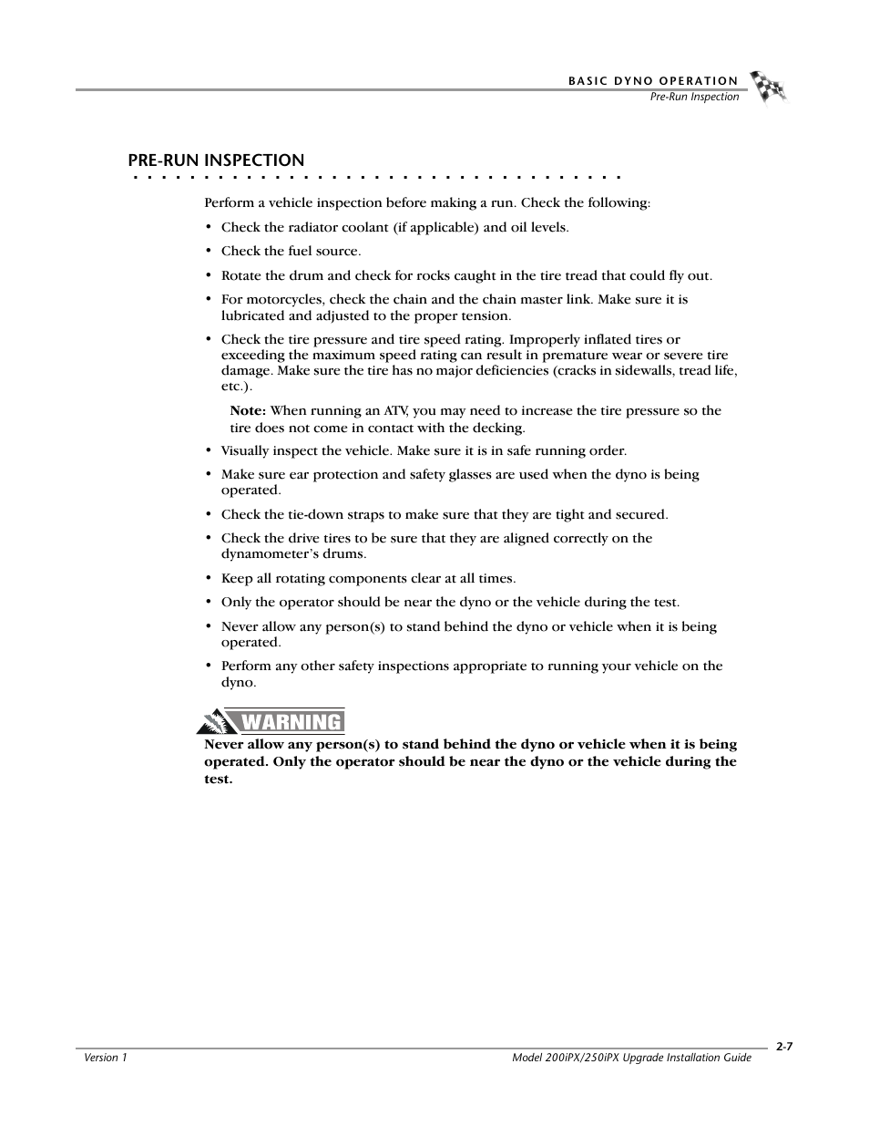 Pre-run inspection | Dynojet 250iPX: Installation Guide User Manual | Page 43 / 52