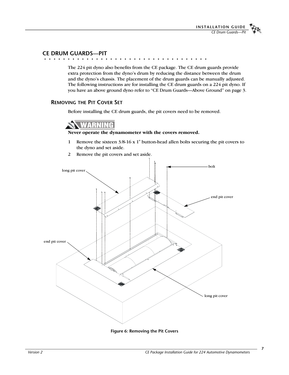 Ce drum guards-pit, Removing the pit cover set, Ce drum guards—pit | Dynojet 224: CE Package User Manual | Page 11 / 17