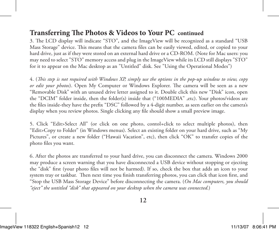 Transferring the photos & videos to your pc | Bushnell 118322 User Manual | Page 12 / 34