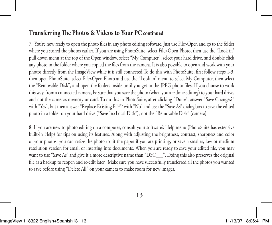 Transferring the photos & videos to your pc | Bushnell 118322 User Manual | Page 13 / 34
