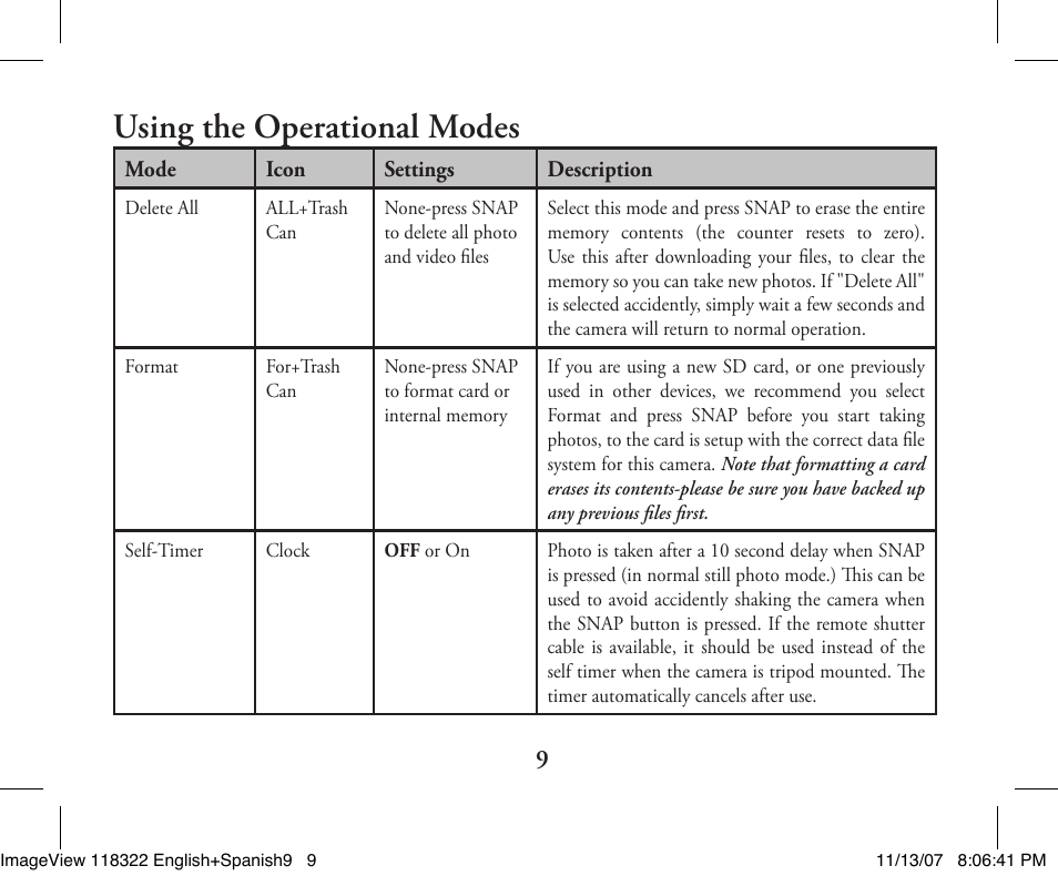 Using the operational modes | Bushnell 118322 User Manual | Page 9 / 34