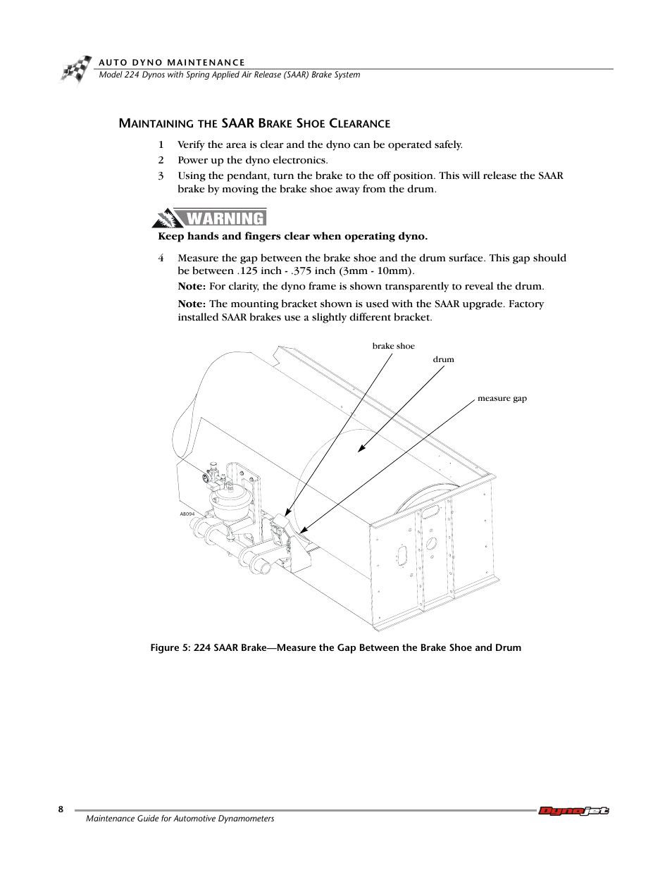 Maintaining the saar brake shoe clearance, Refer to “maintaining the saar brake shoe | Dynojet 248: Maintenance Guide User Manual | Page 12 / 35