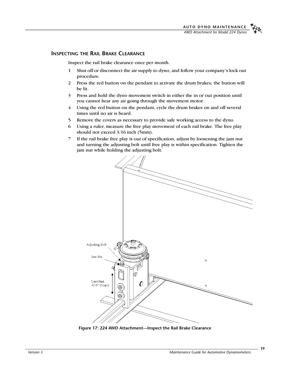 Inspecting the rail brake clearance | Dynojet 248: Maintenance Guide User Manual | Page 23 / 35