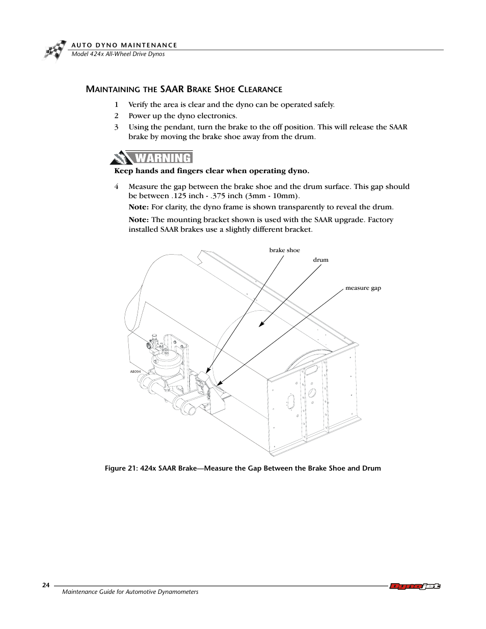 Maintaining the saar brake shoe clearance, To “maintaining the saar brake shoe | Dynojet 248: Maintenance Guide User Manual | Page 28 / 35