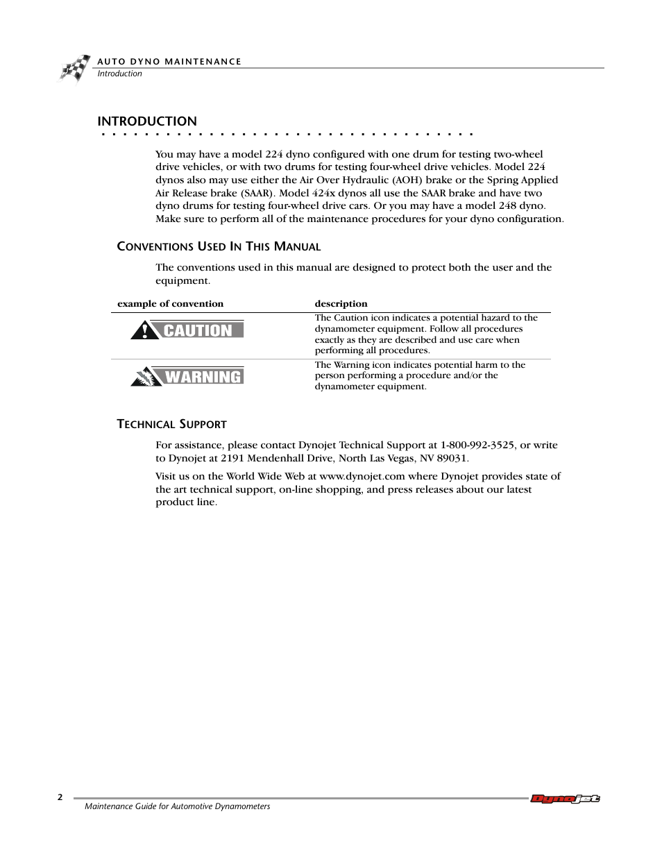 Introduction, Conventions used in this manual, Technical support | Dynojet 248: Maintenance Guide User Manual | Page 6 / 35
