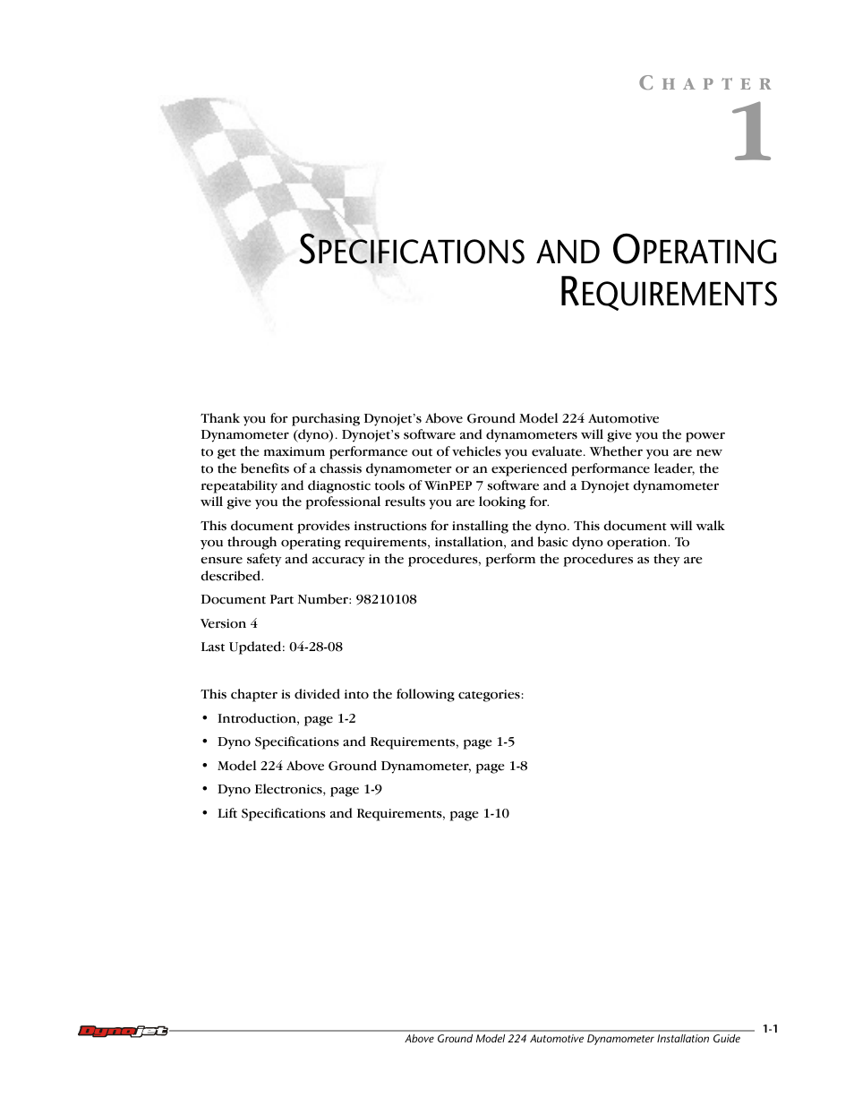 1 - specifications and operating requirements | Dynojet 224x: Installation Guide User Manual | Page 11 / 78