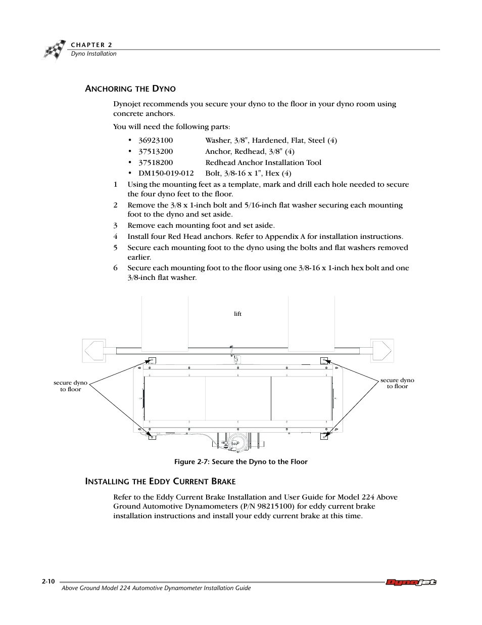 Anchoring the dyno, Installing the eddy current brake | Dynojet 224x: Installation Guide User Manual | Page 30 / 78