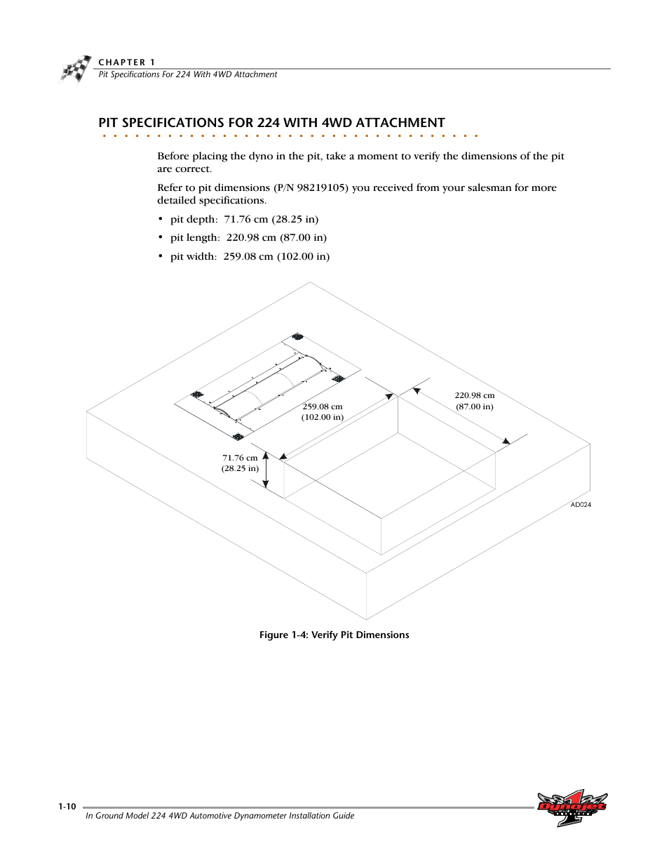 Pit specifications for 224 with 4wd attachment | Dynojet 224/4WD: Installation Guide User Manual | Page 20 / 77