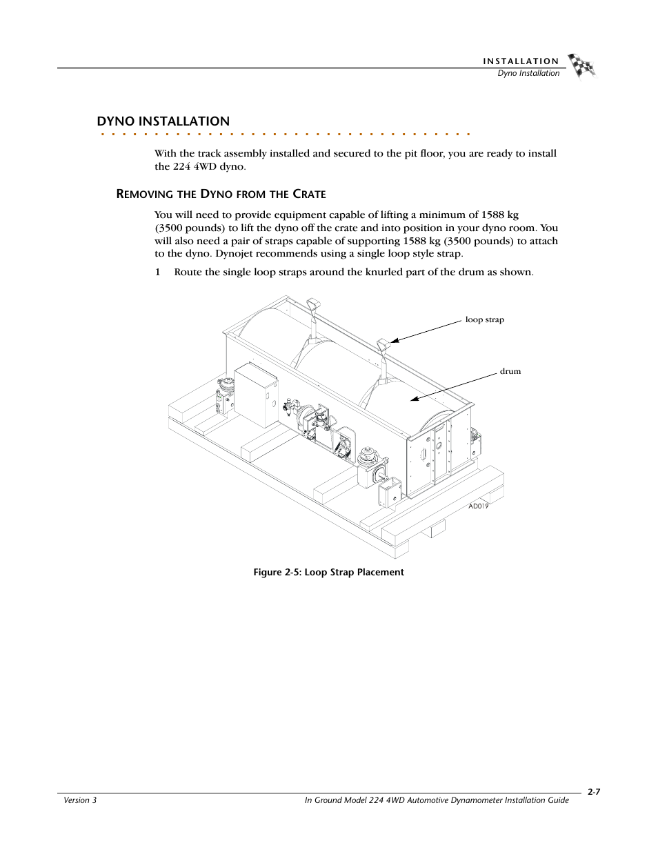 Dyno installation, Removing the dyno from the crate, Removing the dyno from the crate -7 | Dynojet 224/4WD: Installation Guide User Manual | Page 27 / 77