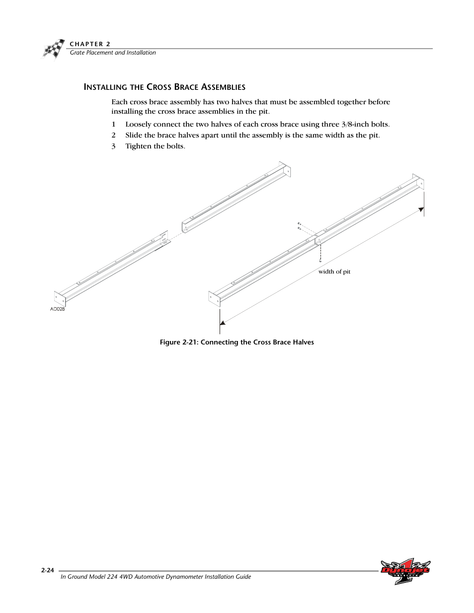 Installing the cross brace assemblies, Installing the cross brace assemblies -24 | Dynojet 224/4WD: Installation Guide User Manual | Page 44 / 77
