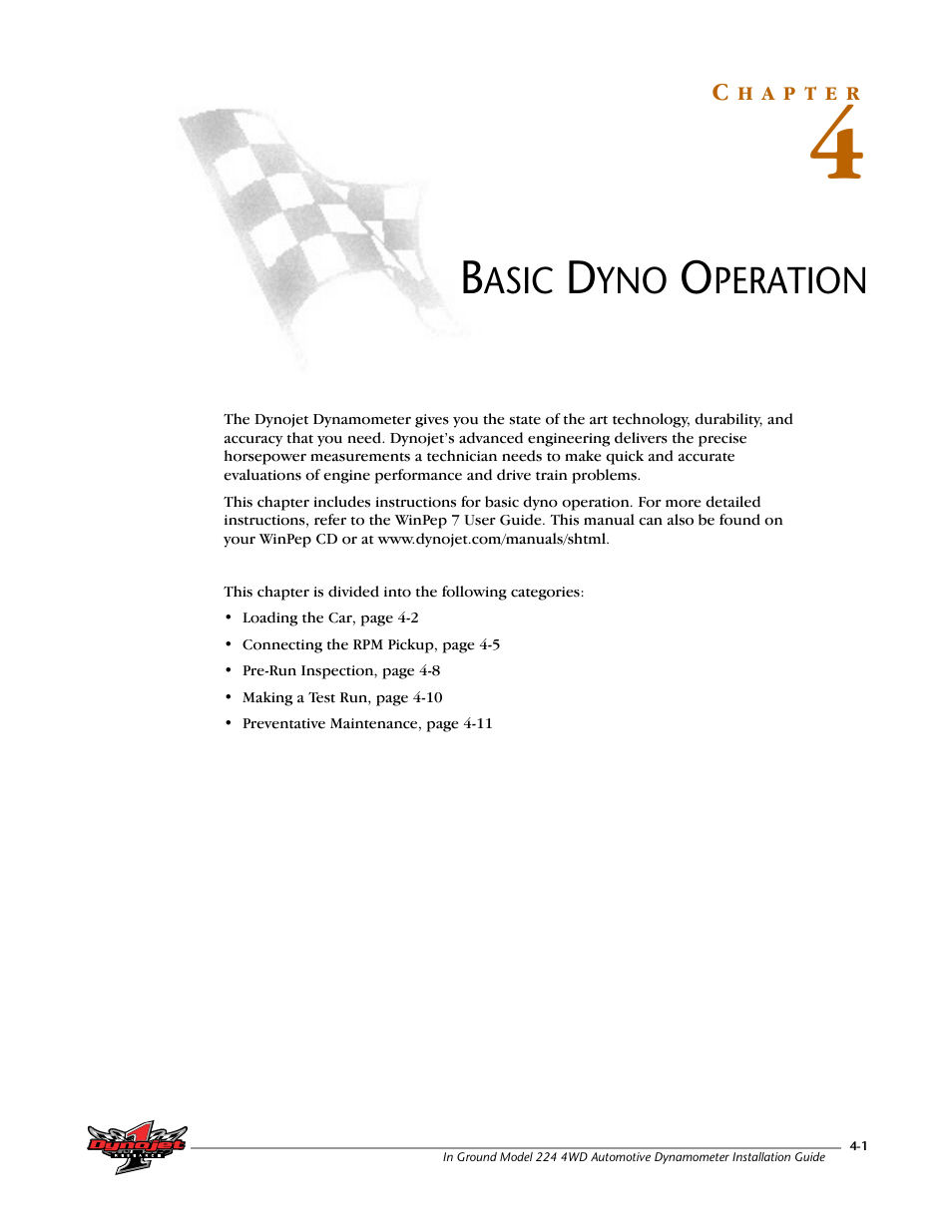4 - basic dyno operation, Chapter 4, Basic dyno operation | Dynojet 224/4WD: Installation Guide User Manual | Page 55 / 77