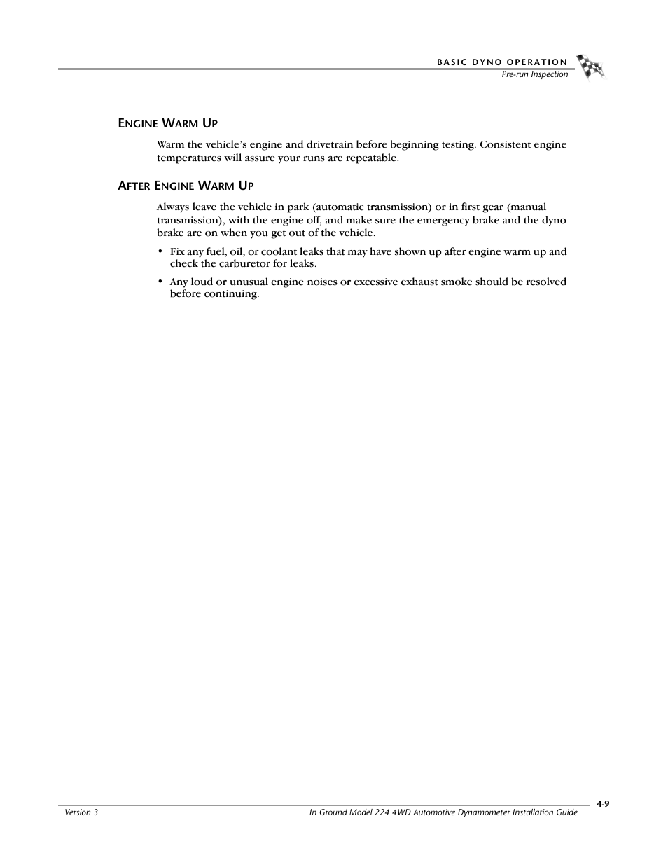 Engine warm up, After engine warm up, Engine warm up -9 after engine warm up -9 | Dynojet 224/4WD: Installation Guide User Manual | Page 63 / 77