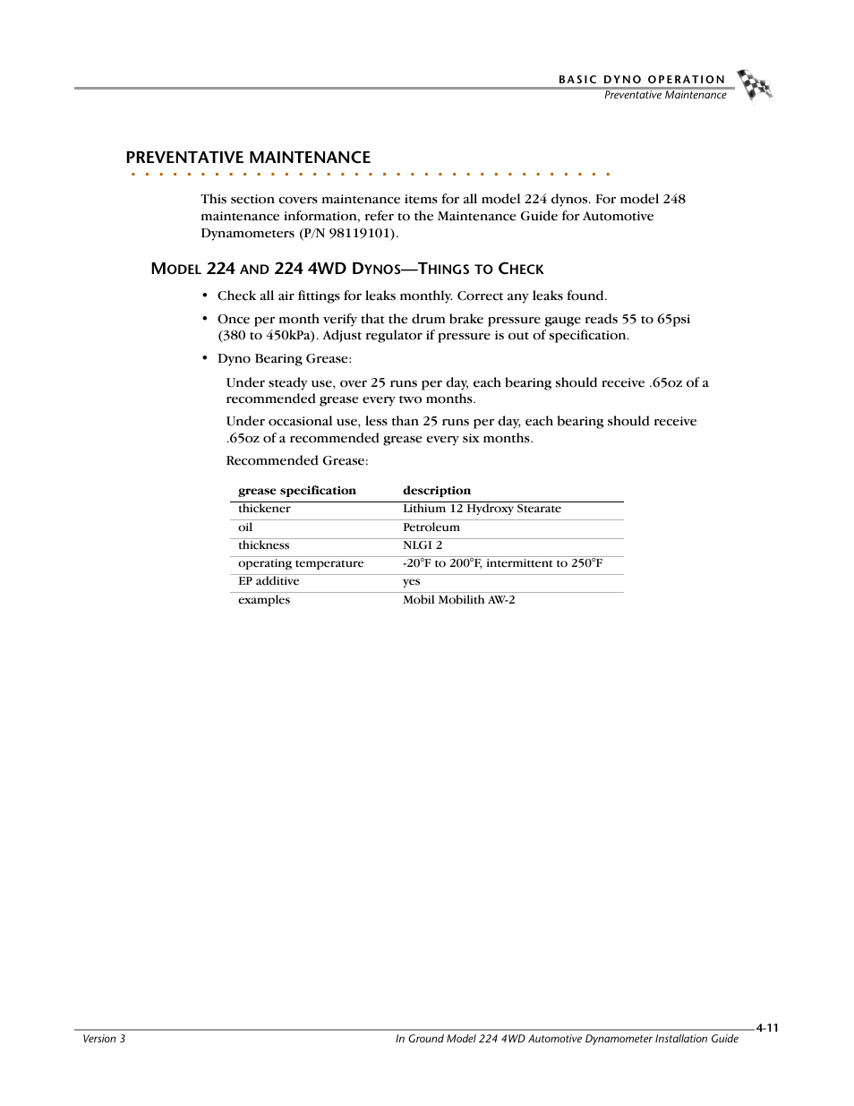 Preventative maintenance, Model 224 and 224 4wd dynos—things to check, Model 224 and 224 4wd dynos—things to check -11 | Dynojet 224/4WD: Installation Guide User Manual | Page 65 / 77