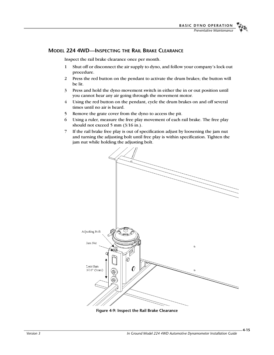 Model 224 4wd—inspecting the rail brake clearance | Dynojet 224/4WD: Installation Guide User Manual | Page 69 / 77