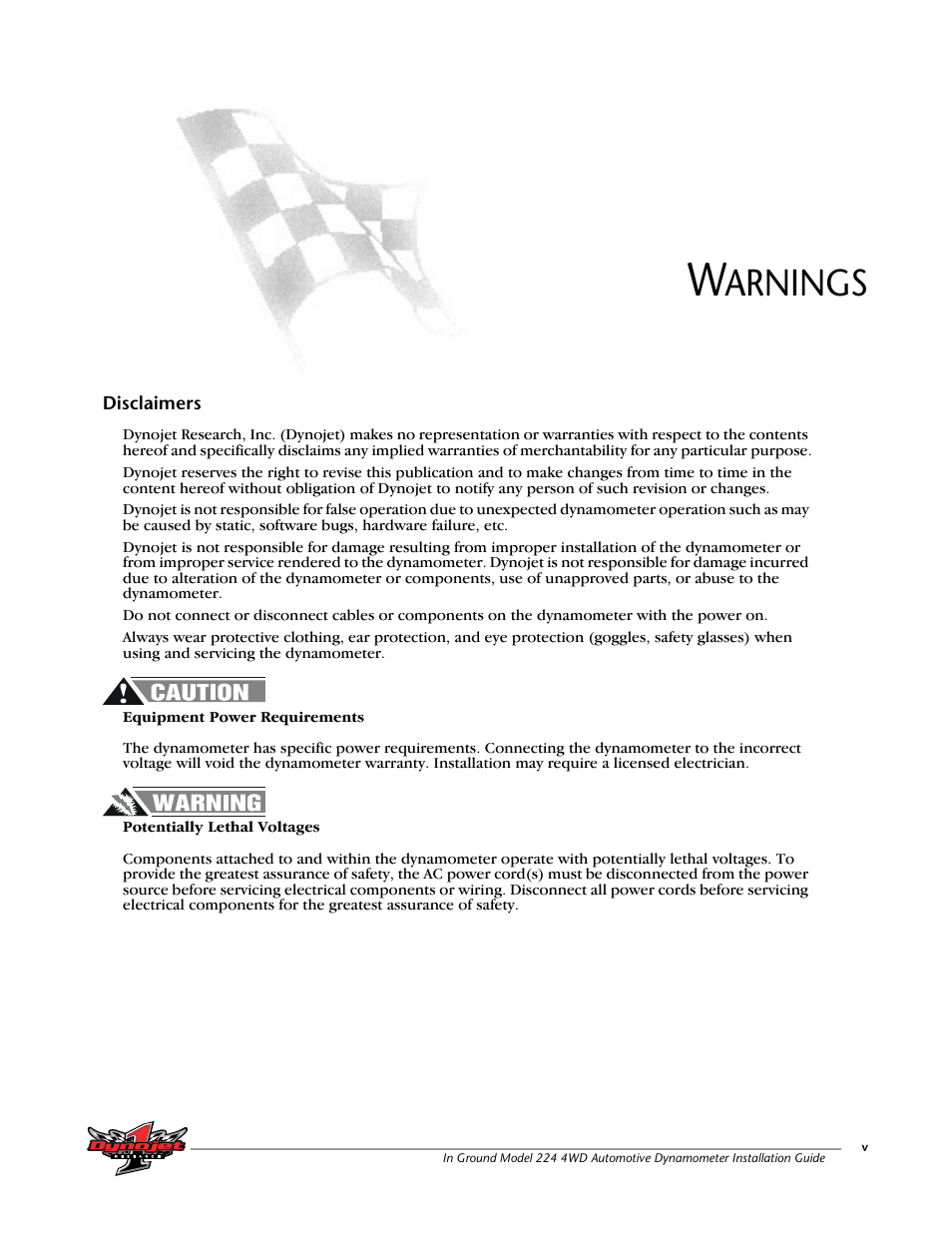 Warnings, Arnings | Dynojet 224/4WD: Installation Guide User Manual | Page 7 / 77