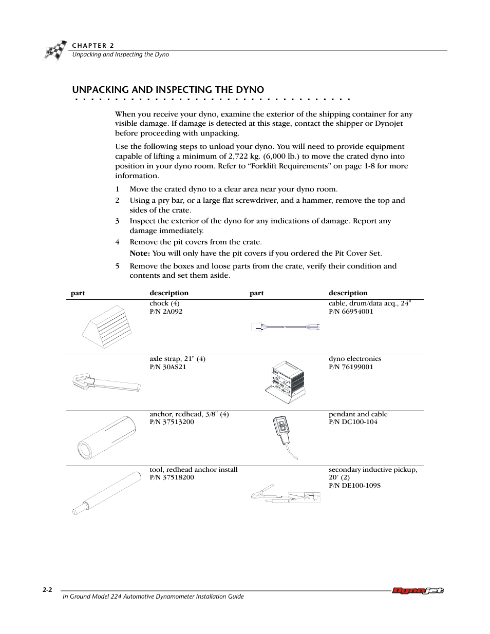 Unpacking and inspecting the dyno | Dynojet 224: Pit Installation Guide User Manual | Page 22 / 56