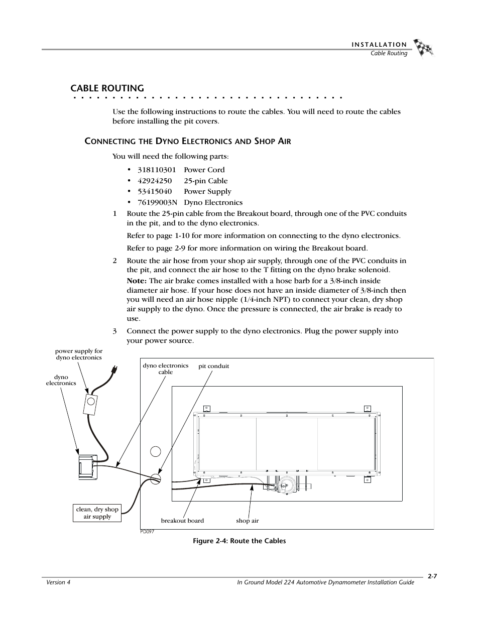 Cable routing, Connecting the dyno electronics and shop air | Dynojet 224: Pit Installation Guide User Manual | Page 27 / 56