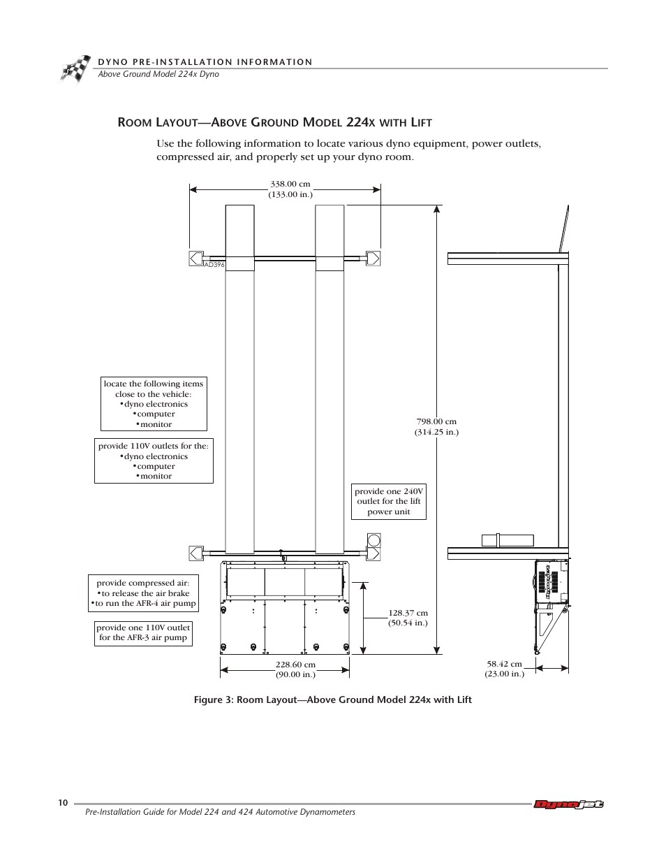 Dynojet 224x: Above Ground Four Post Lift Dimensions User Manual | 1 page