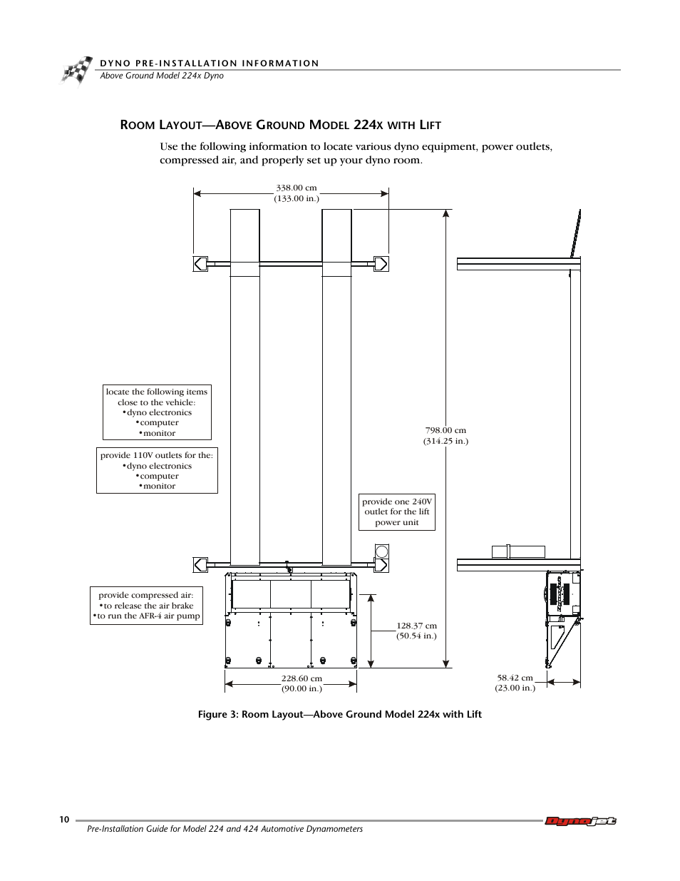 Room layout-above ground model 224x with lift | Dynojet 424xlc2: Pre-Installation Guide User Manual | Page 18 / 63